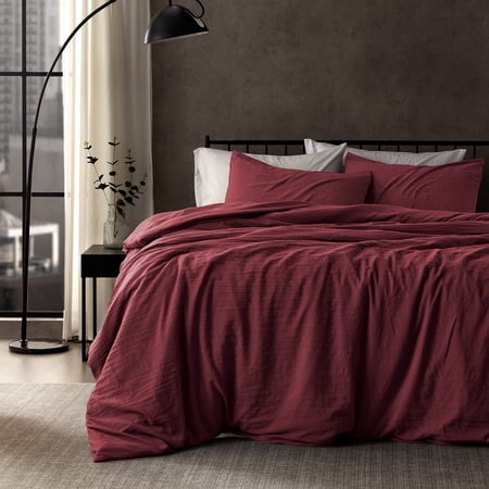 Sleep Zone Duvet Cover Twin/Twin Xl Size, Stone Washed, Soft and Comfortable with Natural Wrinkles, Easy Care, Gift-Wrapped, Safe and Skin-Friendly(Burgundy, Twin/Twin Xl)