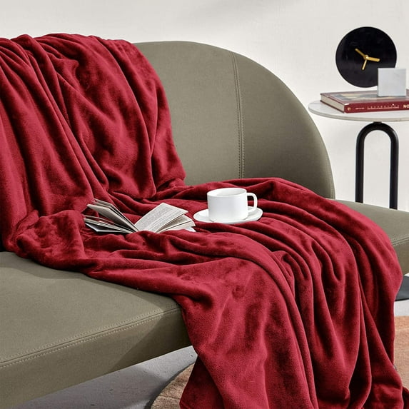 SLEEP ZONE Burgundy Fleece Blanket Super Soft Cozy Throw Flannel Blanket, Lightweight Comfy Fuzzy Blanket Plush Throw Blankets for Couch, Sofa, Bed, Camping, Travel, 90x90Inches