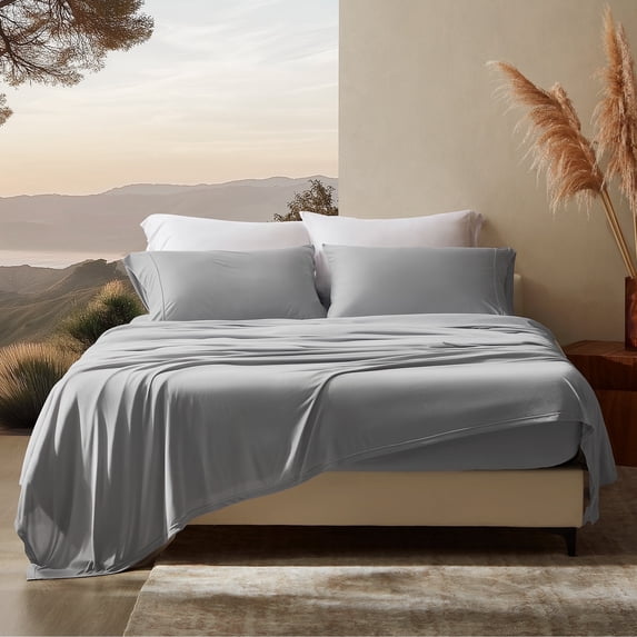 Sleep Zone Full Sheets Set - 4 Piece Bedding - Jersey Knit Cooling Sheet Set - Soft and Fade Resistant - Easy Care - Deep Pocket (Full,Gull Grey)