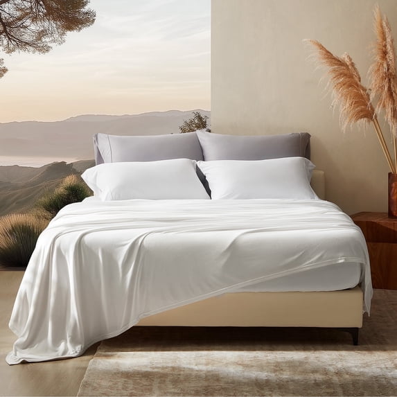 Sleep Zone Full Sheets Set - 4 Piece Bedding - Jersey Knit Cooling Sheet Set - Soft and Fade Resistant - Easy Care - Deep Pocket (Full,White)