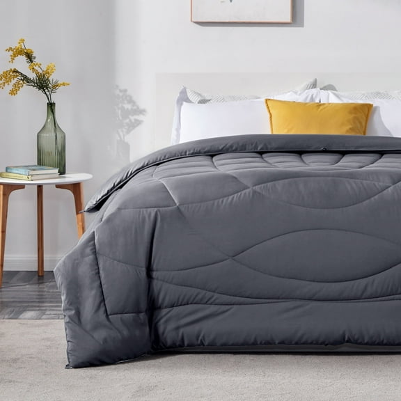 Sleep Zone Full Size Comforter Duvet Insert, Down Alternative Reversible Comforter, Lightweight, Soft and Breathable Bedding All Season, Dark Grey