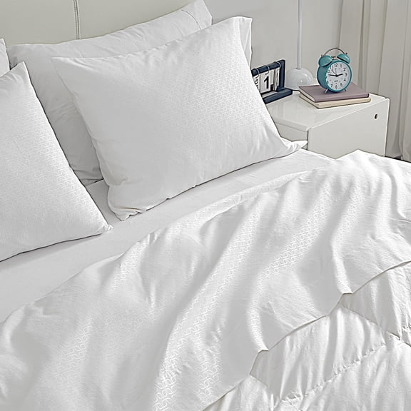 Sleep Zone Embossed Bed Sheets Set Full,4 Pieces Four leaf clove,White