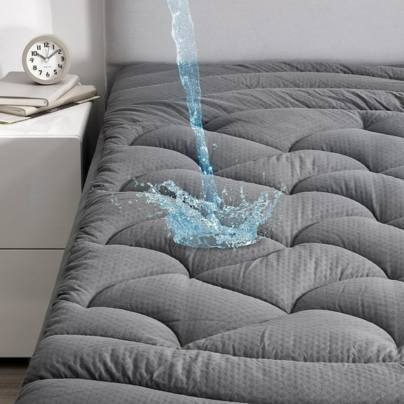 Sleep Zone Grey Waterproof Mattress Pad King Size, Premium Soft Embossed Mattress Topper, Quilted Fitted Mattress Protector Cover with Elastic Deep Pocket (Grey, King)