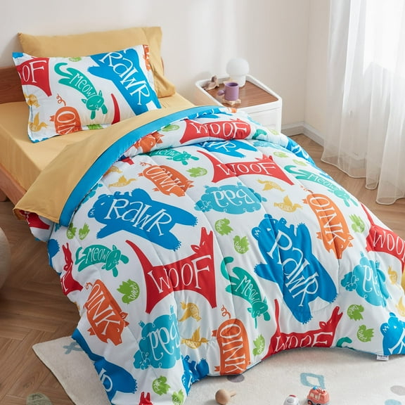 Sleep Zone Kids Bedding Comforter Set Full/Queen Size - Super Soft & Cute Printed 3-Piece Comforter Set All Seasons for Boys, Girls, Fade Resistant, Machine Washable, Happy Animal