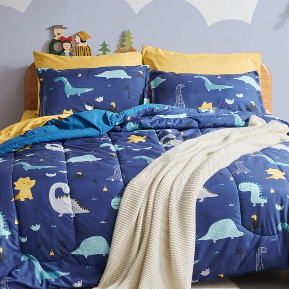 Sleep Zone Kids Bedding Comforter Set Full/Queen Size - Super Soft & Cute Printed 3-Piece Comforter Set All Seasons for Boys, Girls, Fade Resistant, Machine Washable, Dino Family