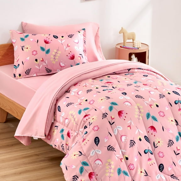 Sleep Zone Kids Bedding Comforter Set Full/Queen Size - Super Soft & Cute Printed 3-Piece Comforter Set All Seasons for Boys, Girls, Fade Resistant, Machine Washable, Pink Flower
