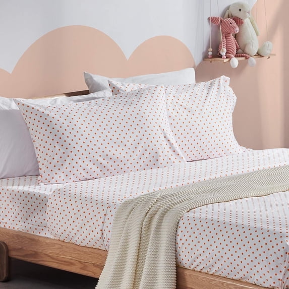 Sleep Zone Kids Printed Twin Bed Sheets Set 3-Piece - Super Soft & Cute Kids Sheet Set with Flat Sheet, Fitted Sheet, Pillowcase (Twin, Polka Dots Orange)