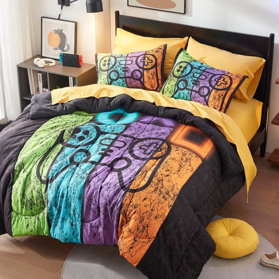 Sleep Zone Twin Kids Bedding Comforter Set, 5 Piece Cool Durable Children Bed in a Bag, Game Night