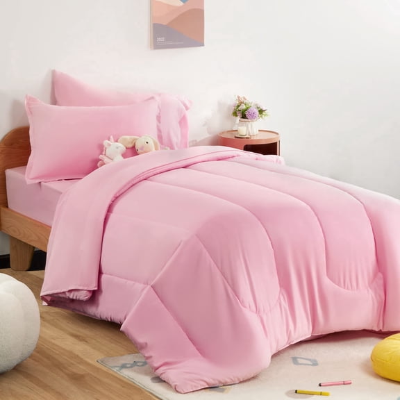 Sleep Zone Twin Kids Bedding Comforter Set, 5 Piece Cute Durable Children Bed in a Bag, Ballet Pink Color