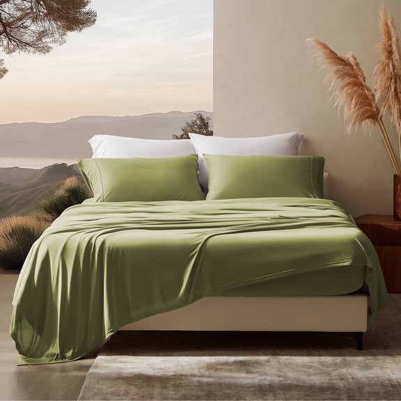 Sleep Zone King Sheets Set - 4 Piece Bedding - Jersey Knit Cooling Sheet Set - Soft and Fade Resistant - Easy Care - Deep Pocket (King,Green)