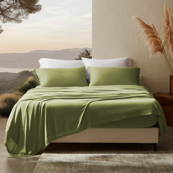 Sleep Zone King Sheets Set - 4 Piece Bedding - Jersey Knit Cooling Sheet Set - Soft and Fade Resistant - Easy Care - Deep Pocket (King,Green)