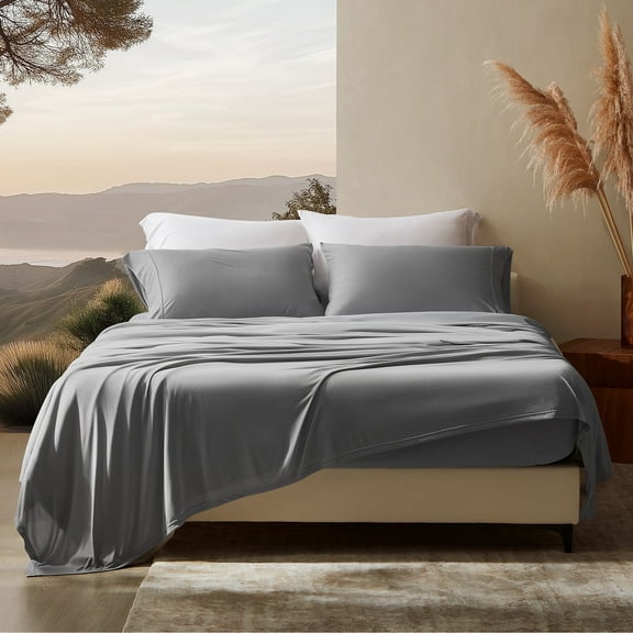 Sleep Zone King Sheets Set - 4 Piece Bedding - Jersey Knit Cooling Sheet Set - Soft and Fade Resistant - Easy Care - Deep Pocket (King,Grey)