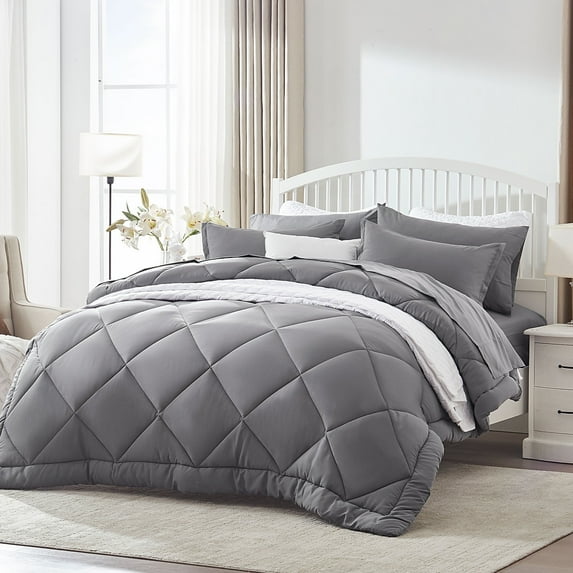Sleep Zone King Size Comforter Duvet Insert, Down Alternative Reversible Comforter, Lightweight, Soft and Breathable Bedding All Season, Diamond Quilting Grey