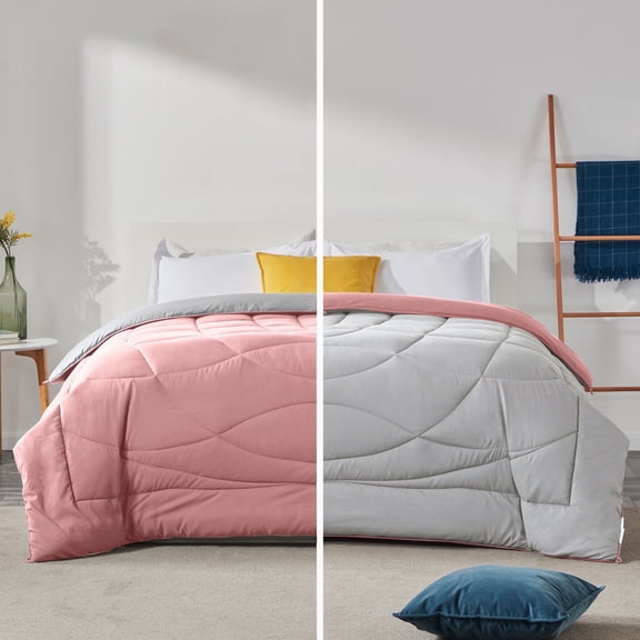 Sleep Zone King Size Comforter Duvet Insert, Down Alternative Reversible Comforter, Lightweight, Soft and Breathable Bedding All Season, A Side Pink + B Side Grey