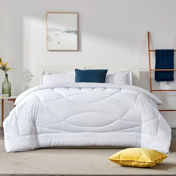 Sleep Zone King Size Comforter Duvet Insert, Down Alternative Reversible Comforter, Lightweight, Soft and Breathable Bedding All Season, White