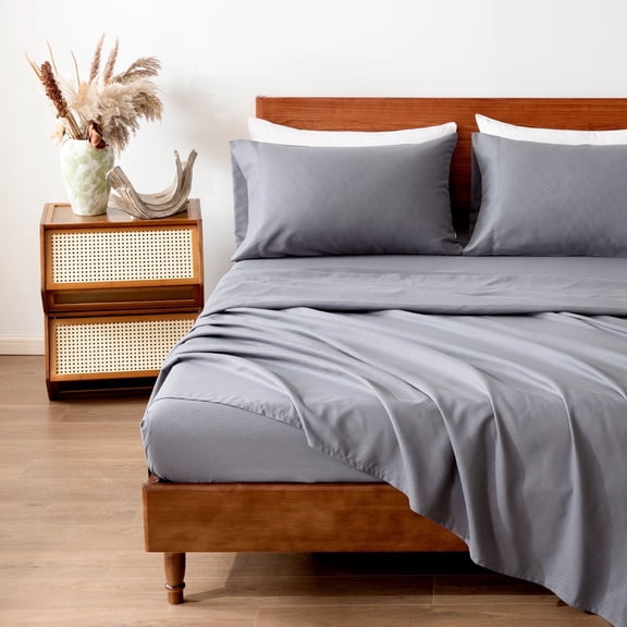 Sleep Zone King Size Sheets Set, 4 Piece Hotel Luxury Embossed Bedding Sheets with Fitted Sheet, Flat Sheet & 2 Pillowcases - Deep Pocket (Honeycomb Gray)