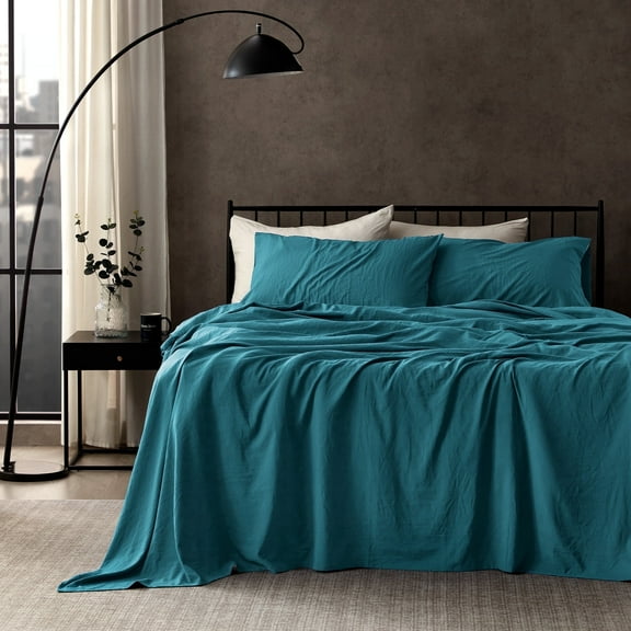 Sleep Zone King Size Sheets Set - Bed Sheets for King Size Bed - Washed Microfiber - 4 Piece Hotel Luxury Bedding Sheets with Fitted Sheet, Flat Sheet & 2 Pillowcases - Deep Pocket (Teal)