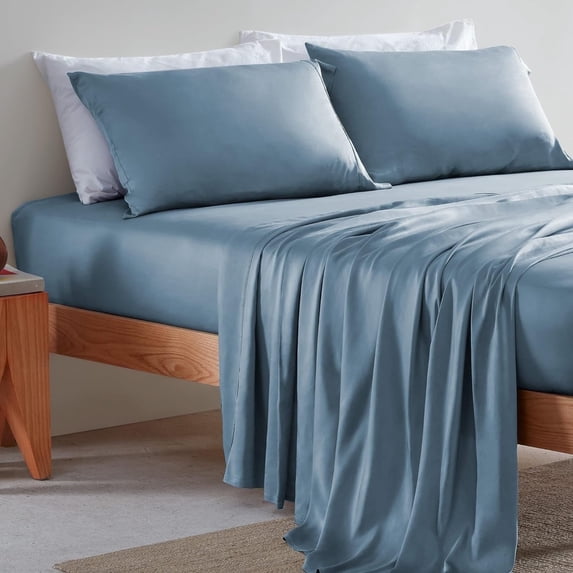 Sleep Zone Cooling Bed Sheet Set for Hot Sleepers, Ultra Soft Breathable Moisture-Wicking Sheets, Wrinkle-Resistant & Machine Washable, Deep Pocket, Solid Color Summer Bedding (Queen, Blue)