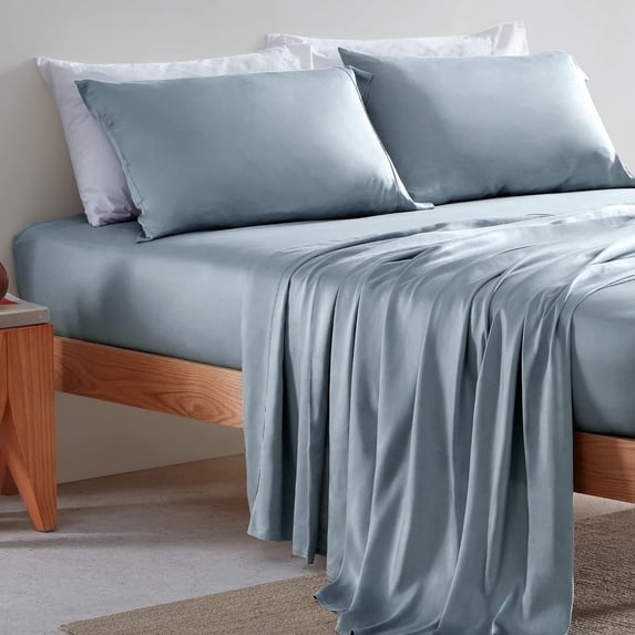 Sleep Zone Cooling Bed Sheet Set for Hot Sleepers, Ultra Soft Breathable Moisture-Wicking Sheets, Wrinkle-Resistant & Machine Washable, Deep Pocket, Solid Color Summer Bedding (Queen, Silver Grey)