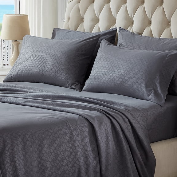 Sleep Zone Luxury Embossed Full Bed Sheets Set for Kids, Four-Leaf Clover Pattern Sheet & Pillowcase Sets 4 Piece - Super Soft, Wrinkle Free, Fade Resistant, Deep Pocket 16" (Grey, Full)
