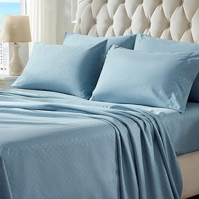 Sleep Zone Luxury Embossed Full Bed Sheets Set for Kids, Four-Leaf Clover Pattern Sheet & Pillowcase Sets 4 Piece - Super Soft, Wrinkle Free, Fade Resistant, Deep Pocket 16" (Stone Blue, Full)
