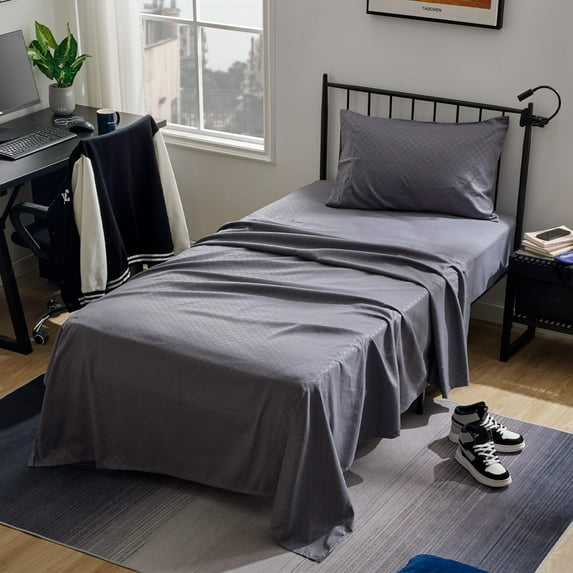 Sleep Zone Luxury Embossed Twin Bed Sheets Set for Kids, Four-Leaf Clover Pattern Sheet & Pillowcase Sets 3 Piece - Super Soft, Wrinkle Free, Fade Resistant, Deep Pocket 16" (Grey, Twin)