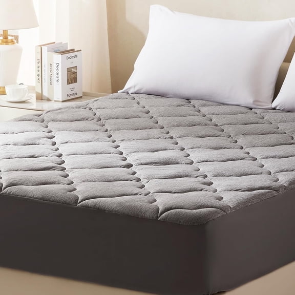 Sleep Zone Mattress Pad Twin, Pillow Top Mattress Topper, Jersey Knit Mattress Cover, Plush Mattress Protector, Elastic Fitted Mattress Encasement, Machine Washable (Twin, Grey)
