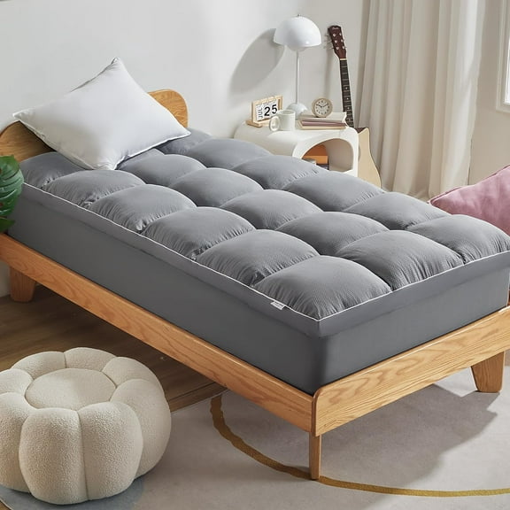 Sleep Zone Mattress Topper Full Size, Extra Thick Fitted Mattress Pad for Back Pain, Plush and Support Mattress Cover, Deep Pockets Mattress Protector, Hotel Quality (Grey, Full)