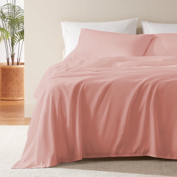 Sleep Zone Nanotex Super Soft Cooling King Bed Sheets Set 4 Piece - Easy Care Fitted Flat Sheet & Pillowcase Sets - Wrinkle Free, Fade Resistant, Deep Pocket 16" (Pink, King)