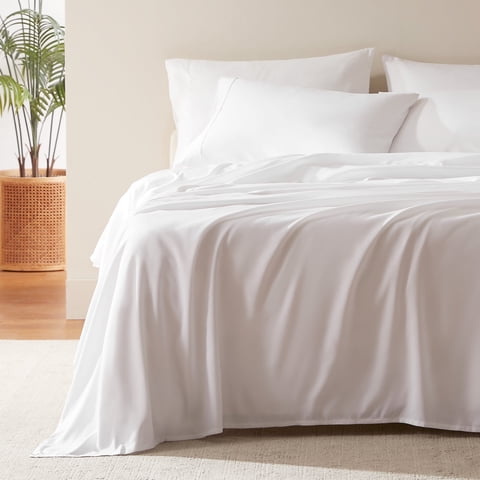 Sleep Zone Nanotex Super Soft Cooling Queen Bed Sheets Set 4 Piece - Easy Care Fitted Flat Sheet & Pillowcase Sets - Wrinkle Free, Fade Resistant, Deep Pocket 16" (White, Queen)