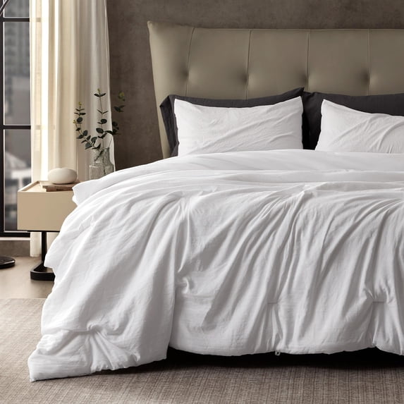 Sleep Zone Queen Washed Comforter Set, 3 Pieces Lightweight Breathable Fluffy Bedding Set, White