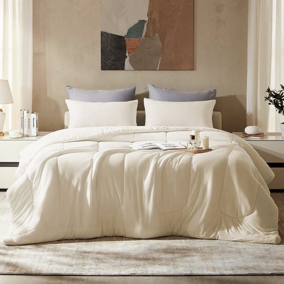 Sleep Zone Queen Comforter Set, Luxury Hotel Collection Comforter, 3 Pieces Fluffy Lightweight Down Alternative Duvet Insert with Embroidered Stripes (Olive Leaves, Full/Queen)