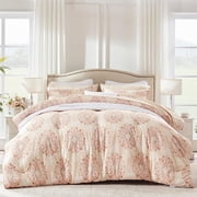 Sleep Zone Queen Size Comforter Set Bed in a Bag, 7 Pieces Soft and Cooling Comforter Down Alternative Quilted Comforter, Breathable and Easy Washable (Damask P