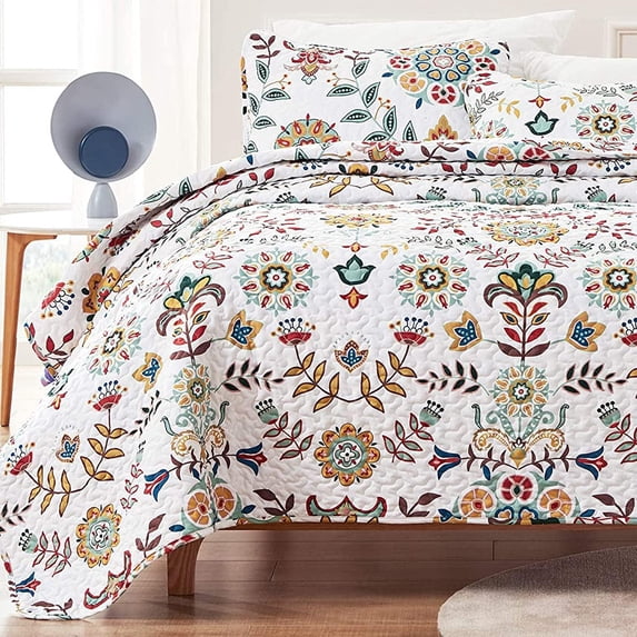 SLEEP ZONE Reversible Quilt Set King, 106x96 inch with 2 Pillow Shams, Lightweight Soft Bedspread Coverlet for All Season, Floral