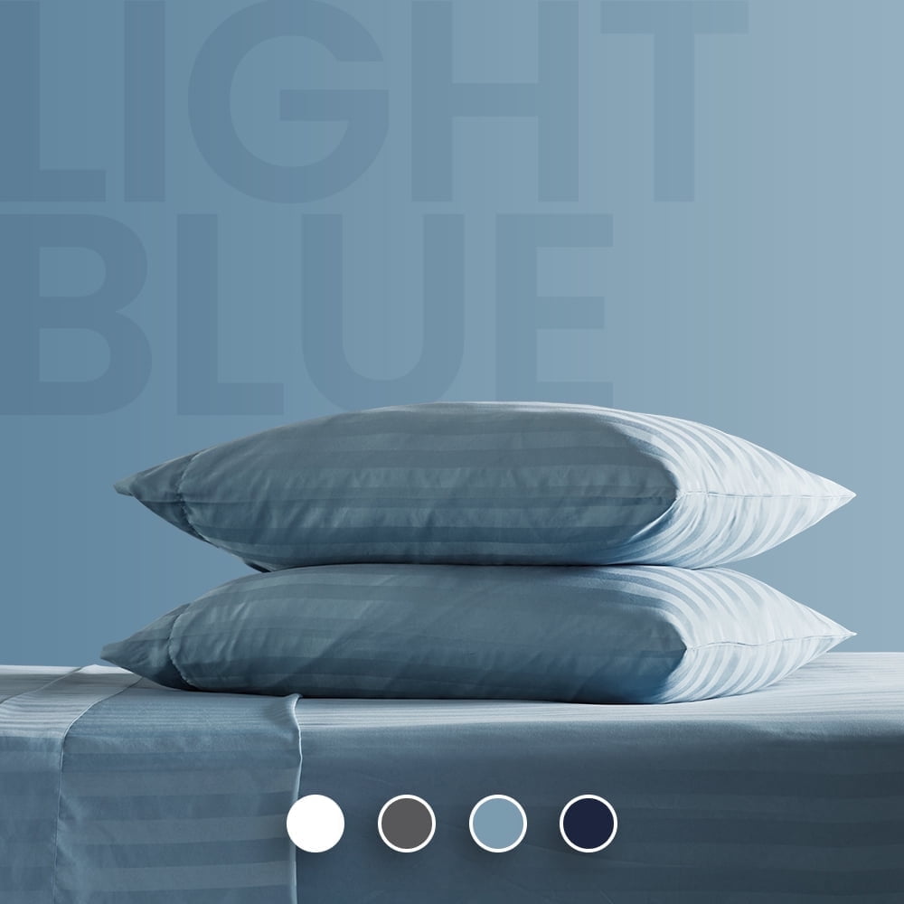 Sleep Zone Striped Cooling Queen Sheets Set - Fitted Flat Sheet & Pillowcase Sets 4 Piece - Super Soft Stripe Bed Sheet, Easy Care, Deep Pocket (Flint Blue, Queen)