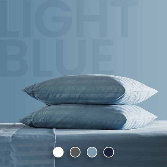 Sleep Zone Striped Cooling Queen Sheets Set - Fitted Flat Sheet & Pillowcase Sets 4 Piece - Super Soft Stripe Bed Sheet, Easy Care, Deep Pocket (Flint Blue, Queen)