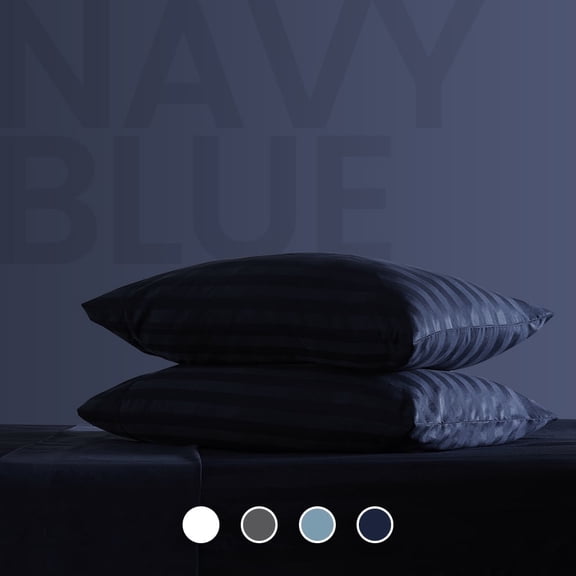Sleep Zone Striped Cooling Queen Sheets Set - Fitted Flat Sheet & Pillowcase Sets 4 Piece - Super Soft Stripe Bed Sheet, Easy Care, Deep Pocket (Navy Blue, Queen)