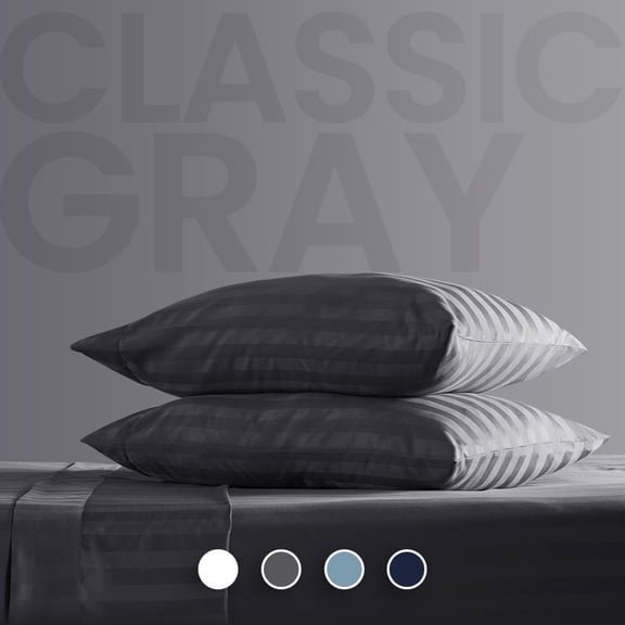 Sleep Zone Striped Cooling Sheets Set Full Size - Fitted Flat Sheet & Pillowcase Sets 4 Piece - Super Soft Stripe Bed Sheet, Easy Care, Deep Pocket (Gray, Full)
