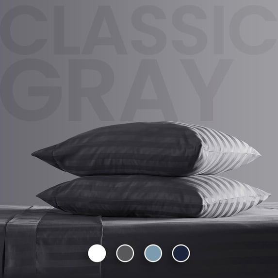 Sleep Zone Striped Cooling Twin Sheets Set for Kids - Fitted Flat Sheet & Pillowcase Sets 3 Piece - Super Soft Stripe Bed Sheet, Easy Care, Deep Pocket (Gray, Twin)