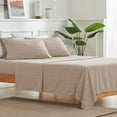 thumbnail image 1 of Sleep Zone Striped Cooling Twin Sheets Set for Kids - Fitted Flat Sheet & Pillowcase Sets 3 Piece - Super Soft Stripe Bed Sheet, Easy Care, Deep Pocket (Beige, Twin), 1 of 7