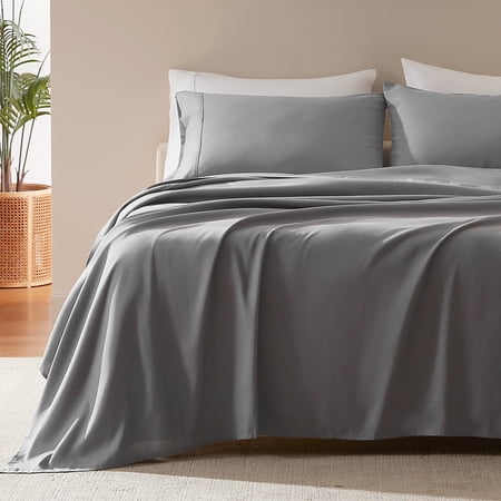Sleep Zone Nanotex Super Soft Cooling Twin Bed Sheets Set for Kids 3 Piece - Easy Care Fitted Flat Sheet & Pillowcase Sets - Wrinkle Free, Fade Resistant, Deep Pocket 16" (Gull Gray, Twin)
