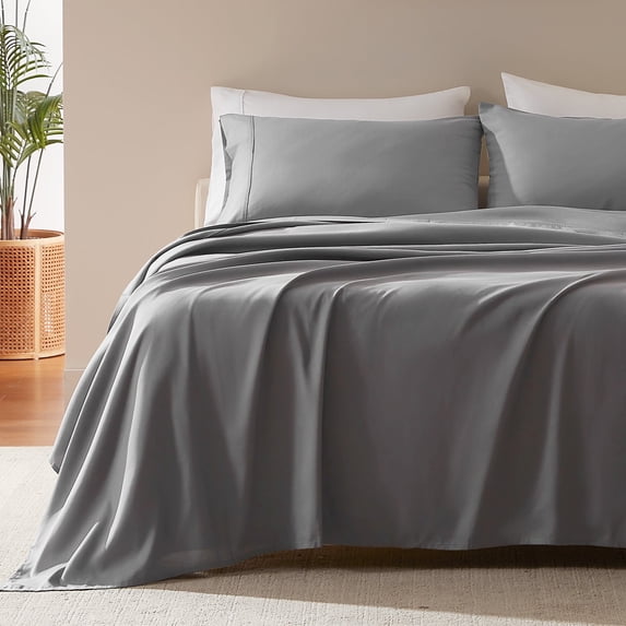 Sleep Zone Nanotex Super Soft Cooling Twin Bed Sheets Set for Kids 3 Piece - Easy Care Fitted Flat Sheet & Pillowcase Sets - Wrinkle Free, Fade Resistant, Deep Pocket 16" (Gull Gray, Twin)