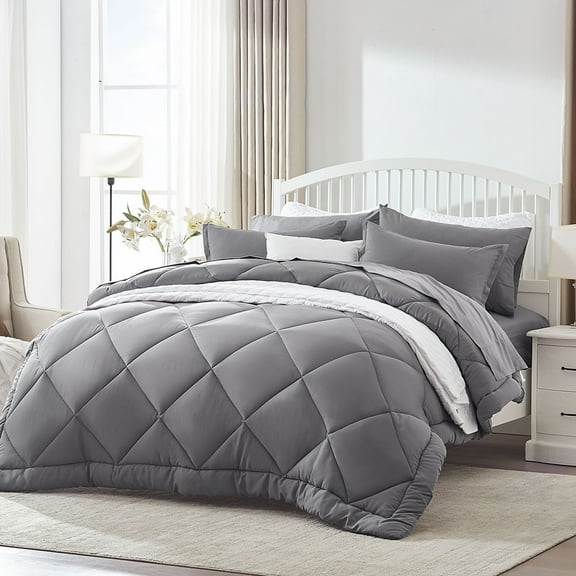 Sleep Zone Twin/Twin XL Comforter Duvet Insert, Down Alternative Reversible Comforter, Lightweight, Soft and Breathable Bedding All Season, Diamond Quilting Grey
