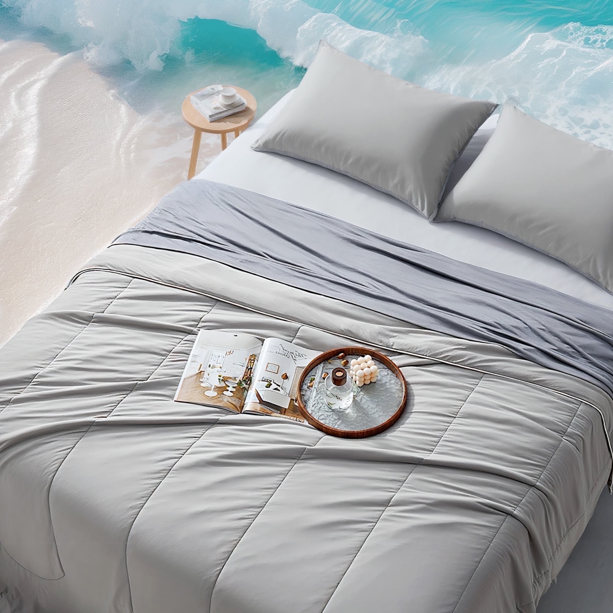 Sleep Zone Twin XL Cooling Comforter Set for Hot Sleepers, Nanotex Cooling Blanket，3 Pieces Jersey Knit Bedding, Reversible Cool Feeling, Soft and Breathable with 2 Pillowcases, 1 Comforter (Grey)