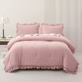 thumbnail image 1 of SLEEPBELLA 3pcs Luxury Ruffled Edge Trim , Soft Microfiber Inner Fill Down Alternative Shabby Chic Bedding Set, Pink (Queen), 1 of 6