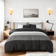 SLEEPBELLA Down Alternative Comforter Queen Size, Ultra Soft Fluffy Winter Bedding Duvet Insert, Reversible Black & White Stripe Patchwork Quilt, Warm Home Gift