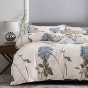 SLEEPBELLA Comforter Queen Size, 600 Thread Count Cotton Brown Branches and Blue Flowers Off-White Comforter Sets, Down Alternative Bedding Set 3PcsQueen, Off-White Botanical