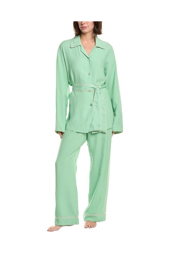 womens  2pc Miss Cat Belted Lounge Set, xs, Green