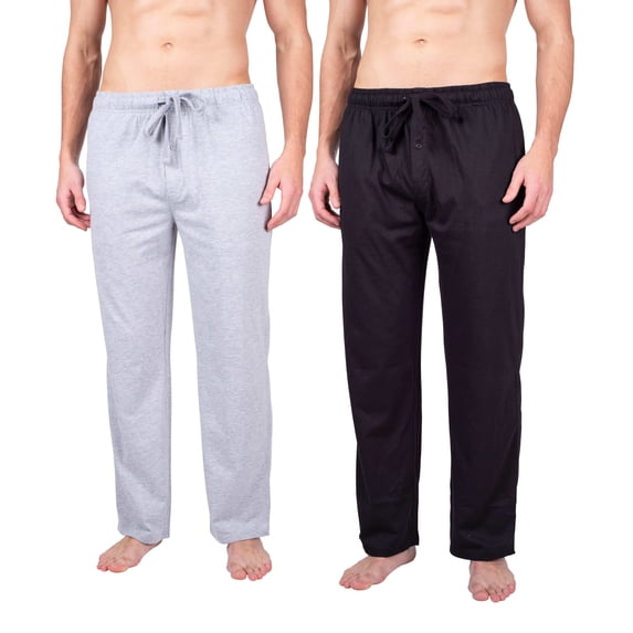 SLEEPHERO 2 Pack Mens Pajama Pants Jersey Knit PJ Pants for Men Cotton Sleep Pants for Men Black and Heather Grey Large
