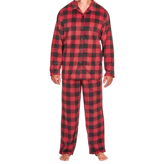 SLEEPHERO Adult Mens 2 Piece Long Sleeve Notch Fleece Pajama Set (Sizes S-XL)